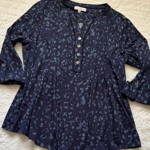 Navy Blue Patterned Henley Tunic